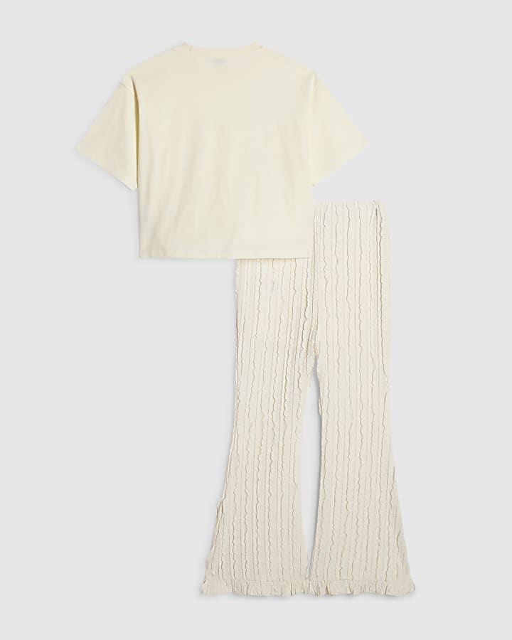 Girls Cream Sequin Floral Set