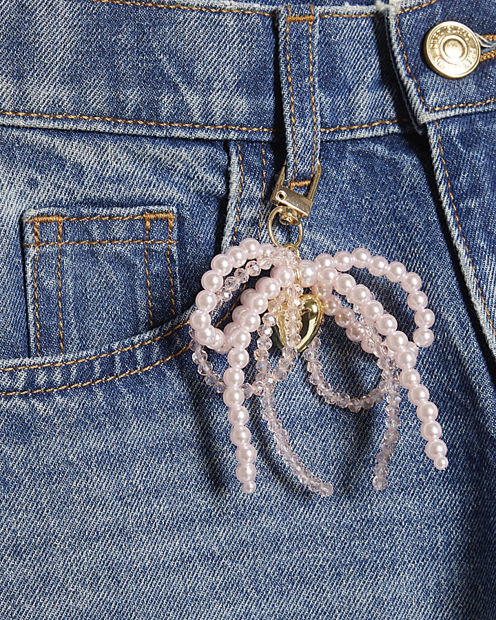 Girls Wide Leg Bow Keychain Jeans