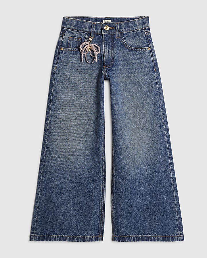Girls Wide Leg Bow Keychain Jeans