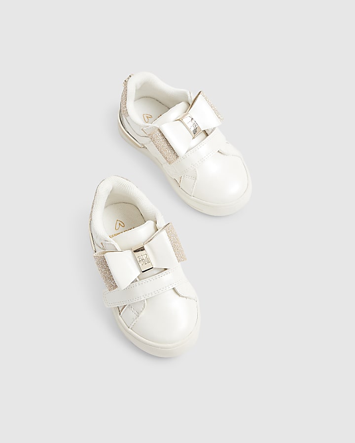Mini Girls White Metallic Bow Trainers