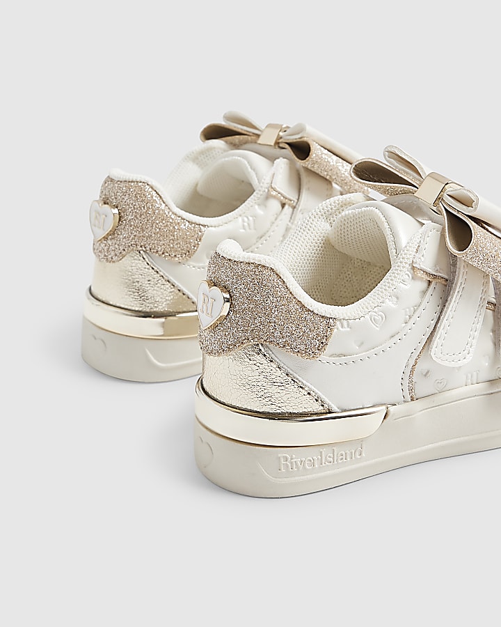 Mini Girls White Metallic Bow Trainers