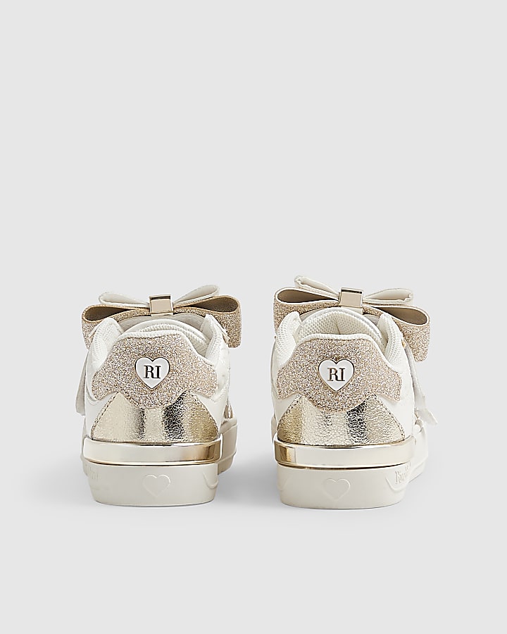 Mini Girls White Metallic Bow Trainers