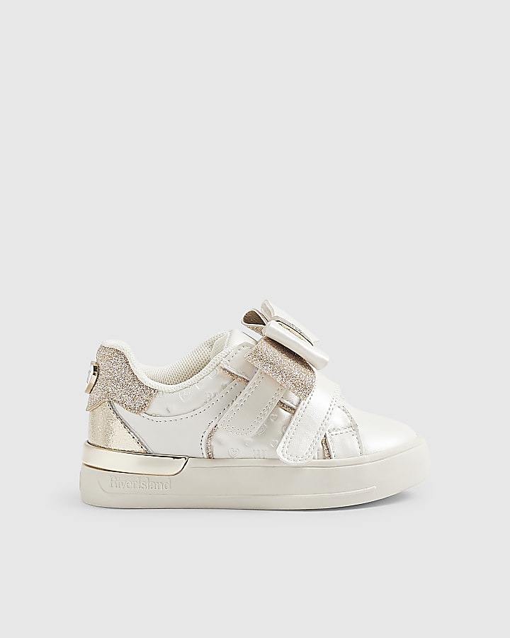 Mini Girls White Metallic Bow Trainers