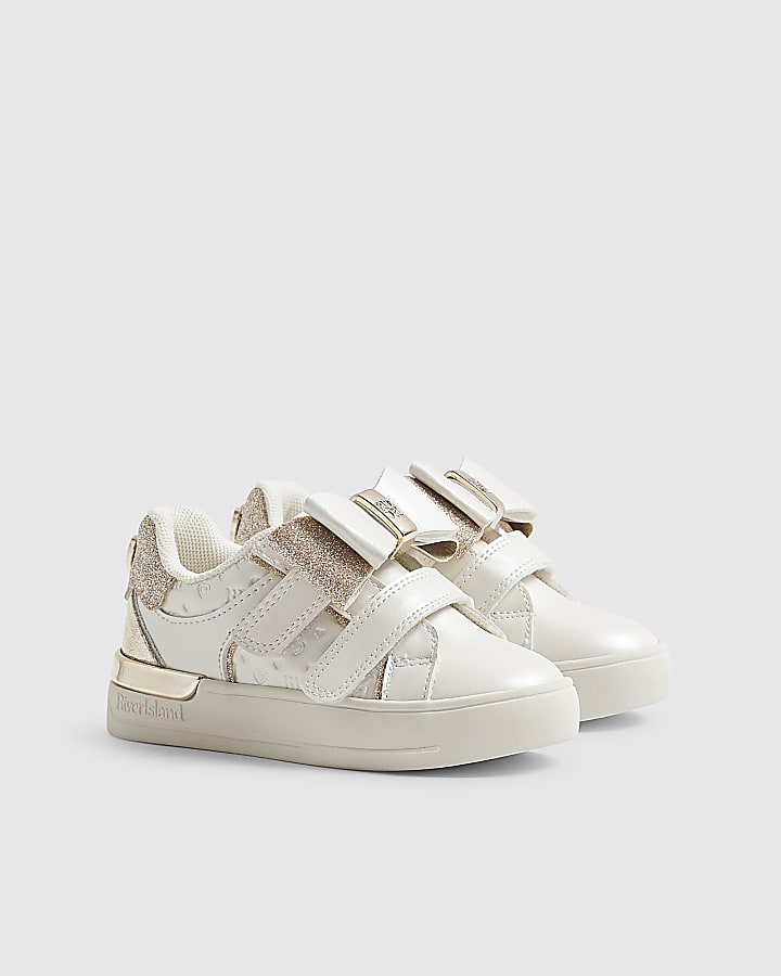 Mini Girls White Metallic Bow Trainers