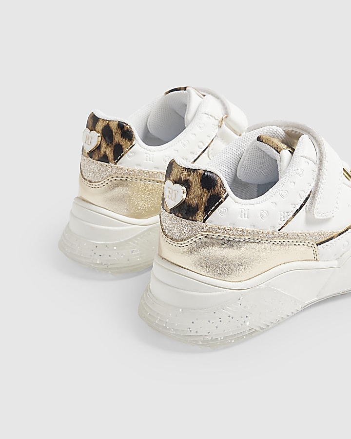 Girls White Leopard Trainers