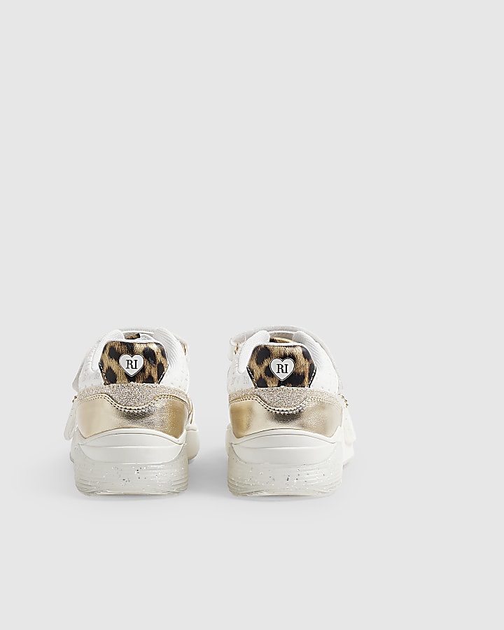 Girls White Leopard Trainers