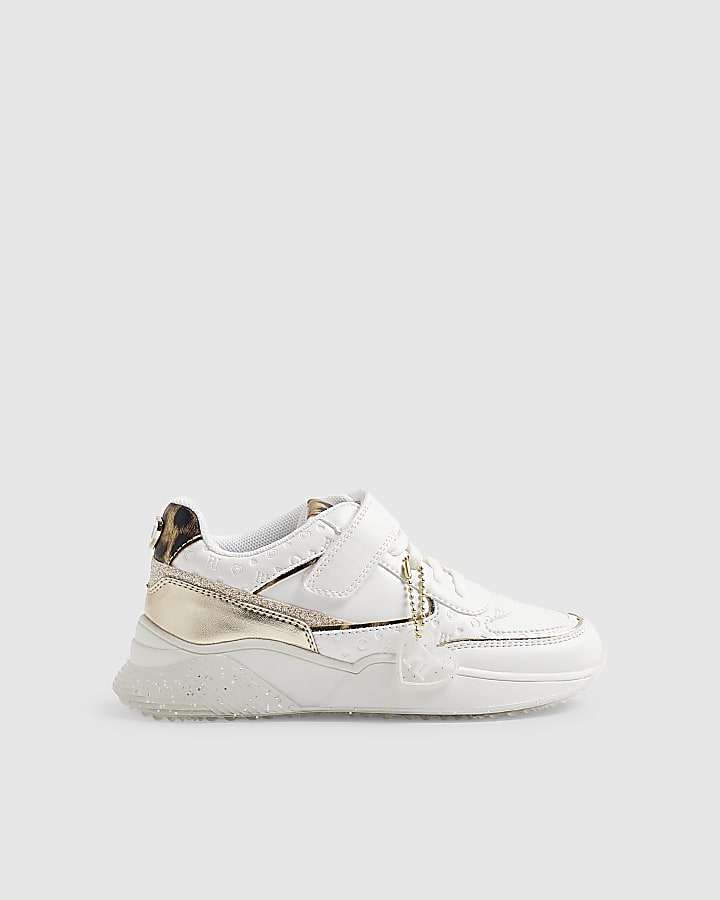 Girls White Leopard Trainers