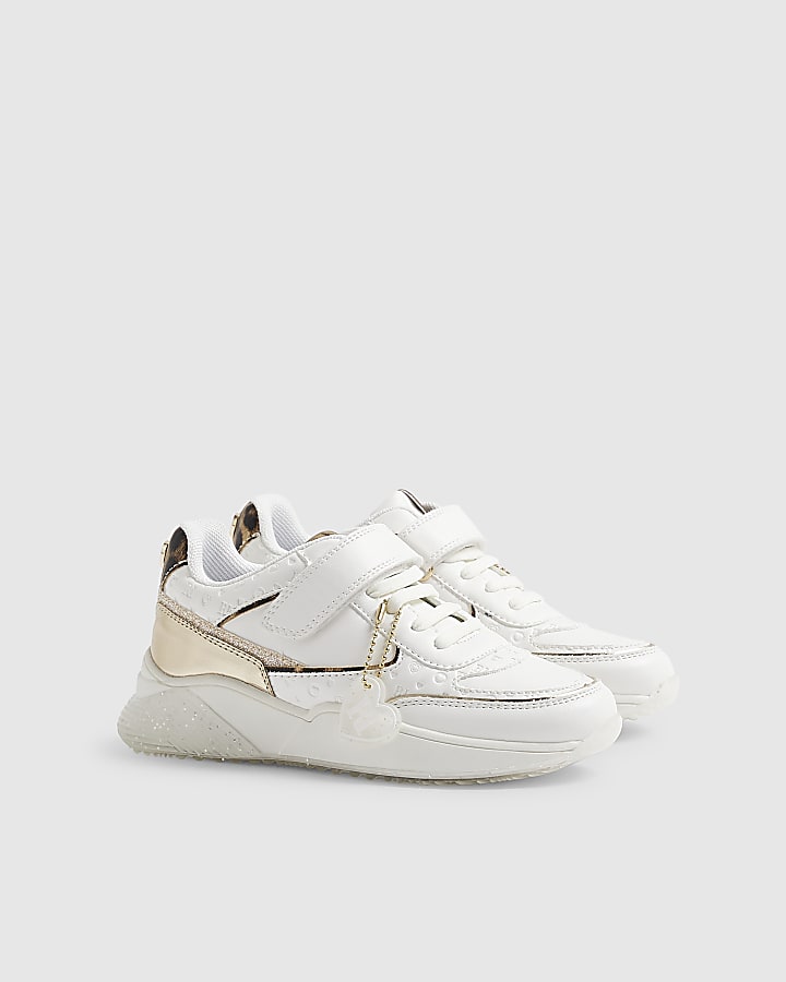 Girls White Leopard Trainers