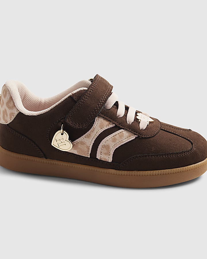 Girls Brown Leopard Stripe Trainers