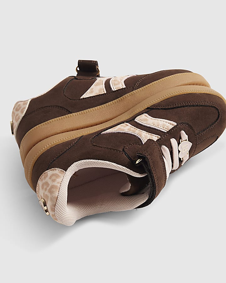 Girls Brown Leopard Stripe Trainers