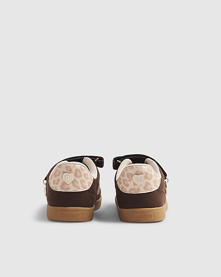 Girls Brown Leopard Stripe Trainers