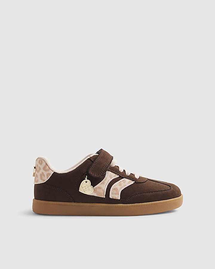 Girls Brown Leopard Stripe Trainers