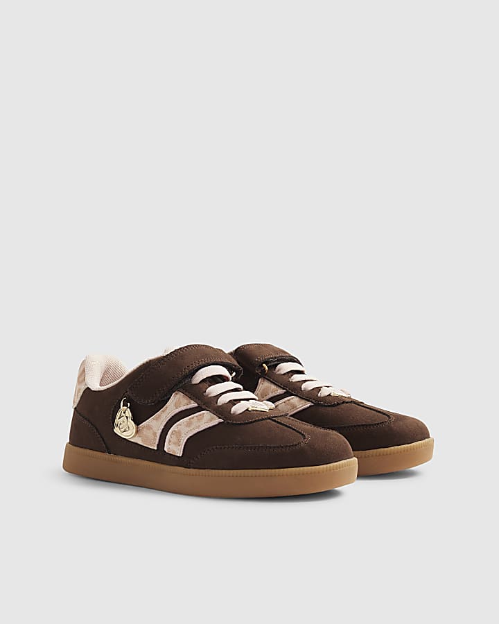 Girls Brown Leopard Stripe Trainers