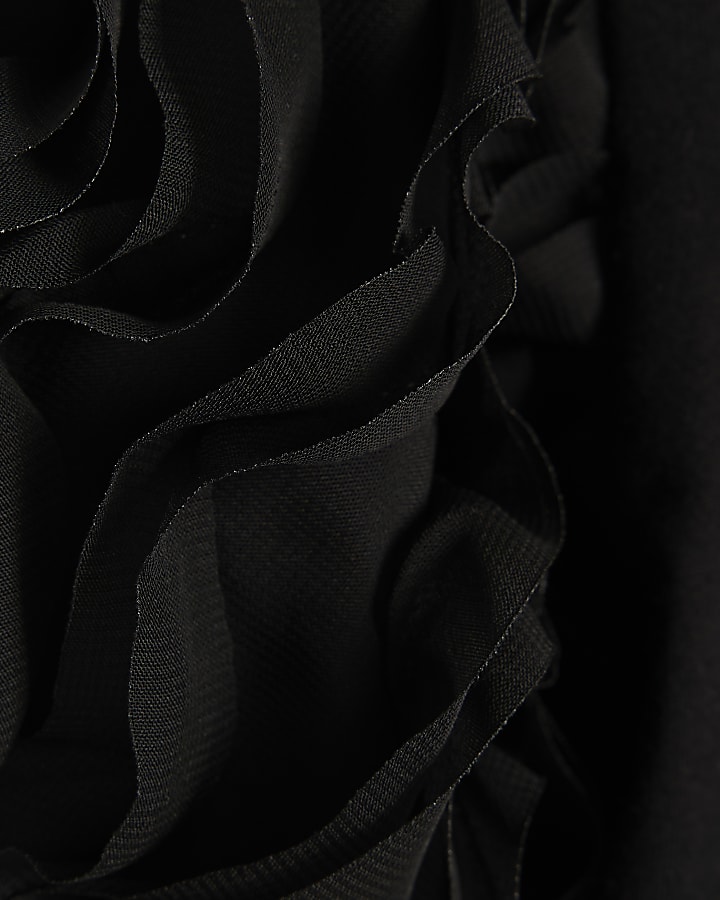 Girls Black Ruffle Pearl Bow Top