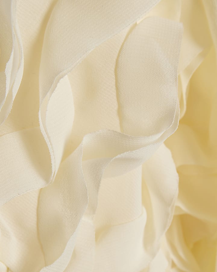 Girls Cream Ruffle Pearl Bow Top