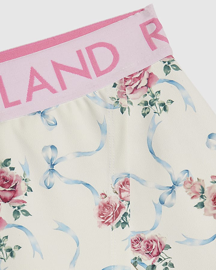 Girls White Floral Active Skort