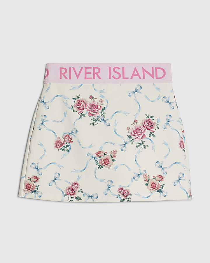 Girls White Floral Active Skort