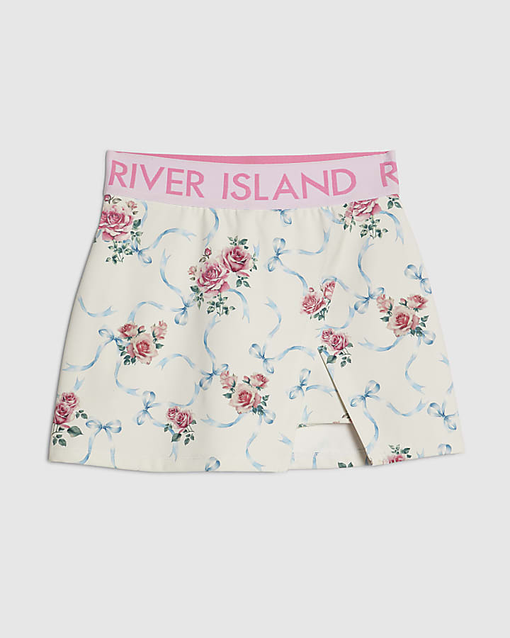 Girls White Floral Active Skort