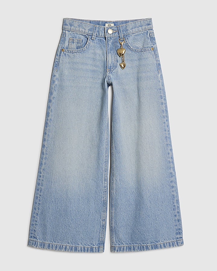 Girls Wide Leg Heart Keyring Jeans