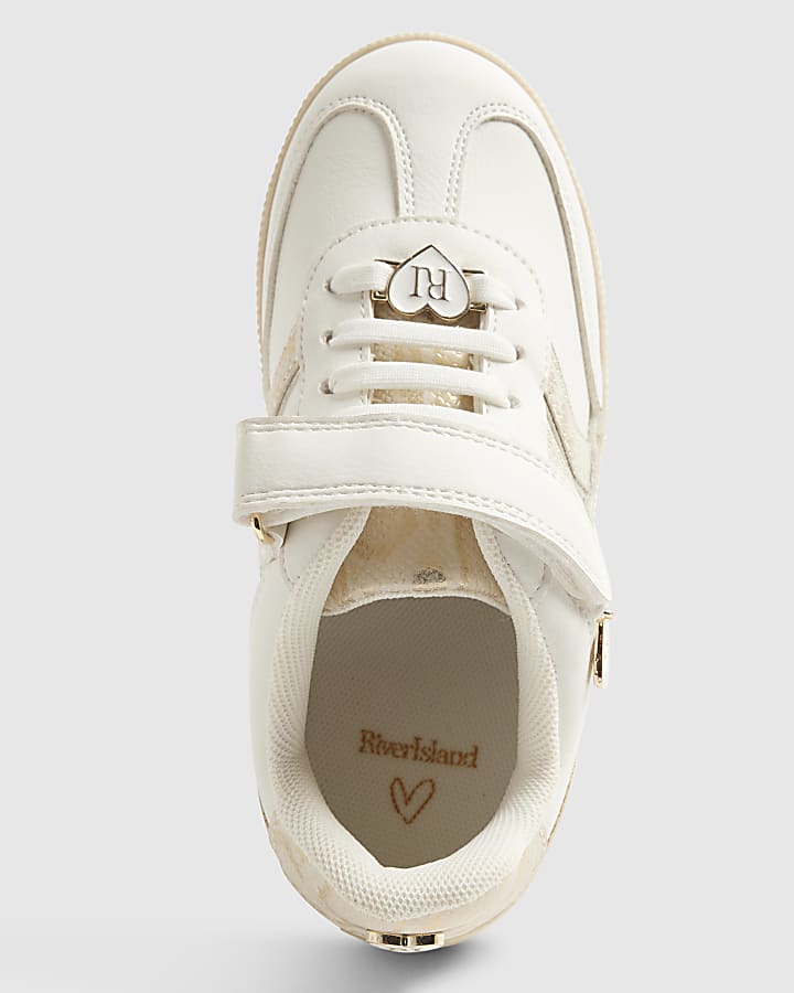Girls White Snake Print Trainers