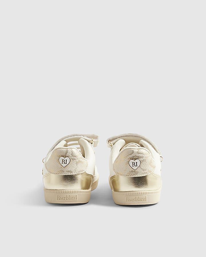Girls White Snake Print Trainers