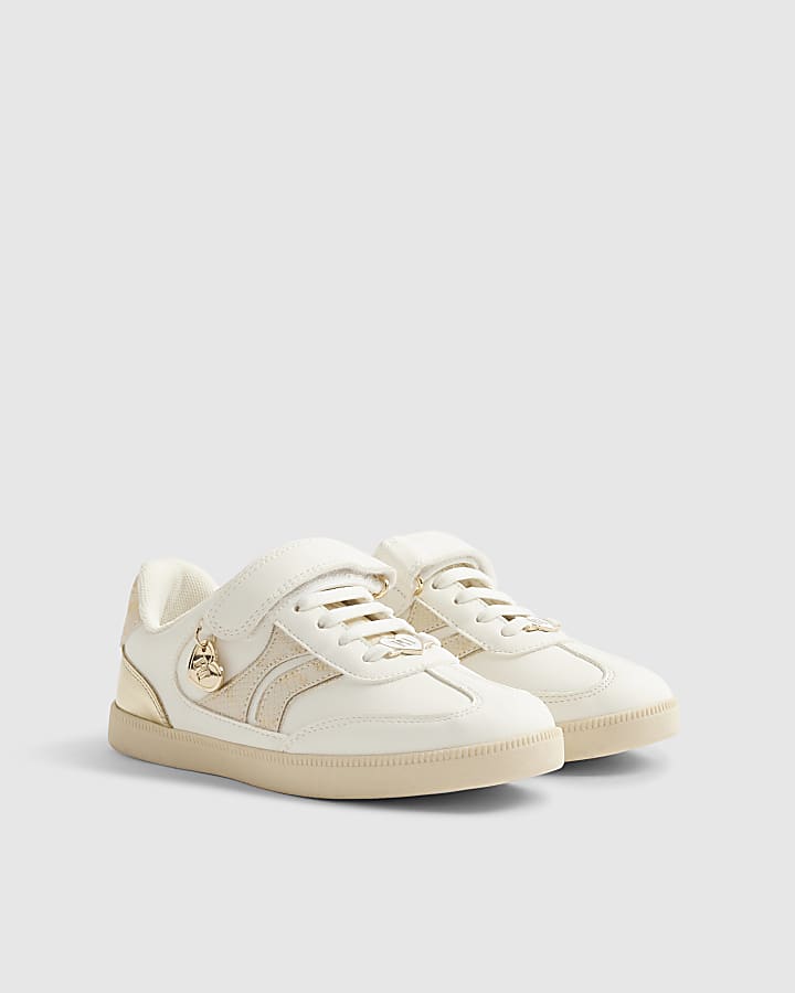 Girls White Snake Print Trainers