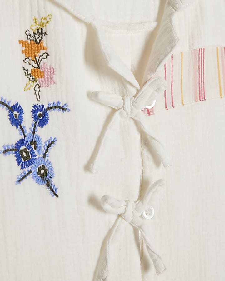 Girls White Embroidered Floral Set