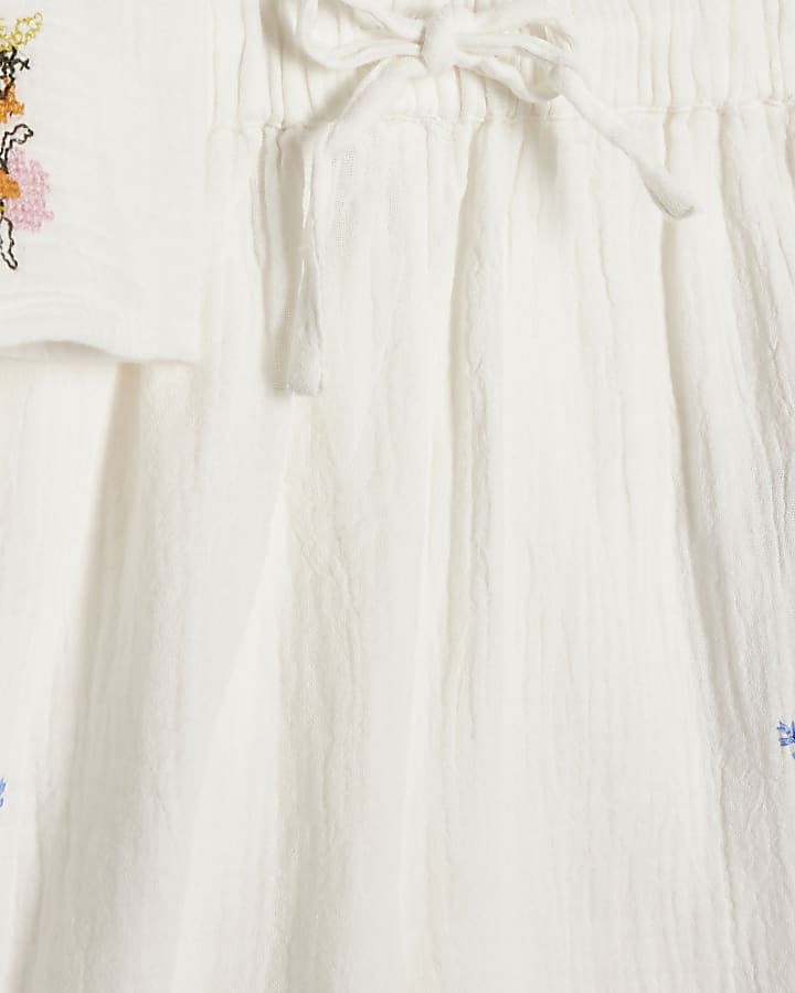 Girls White Embroidered Floral Set