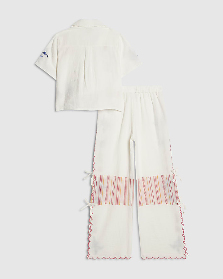 Girls White Embroidered Floral Set