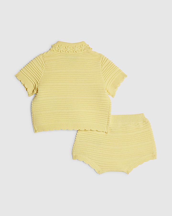 Baby Girls Yellow Daisy Cardigan Shorts Set