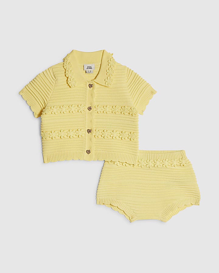 Baby Girls Yellow Daisy Cardigan Shorts Set