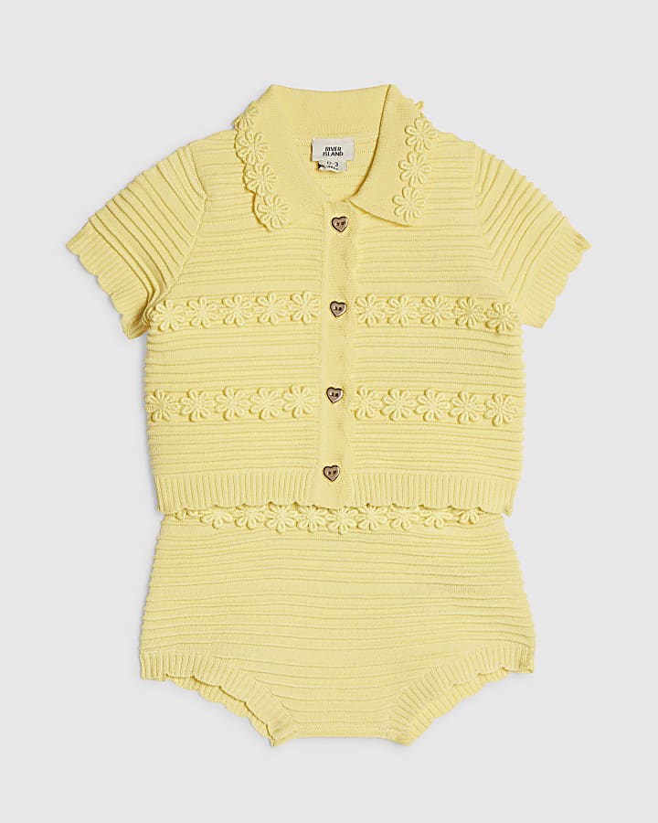 Baby Girls Yellow Daisy Cardigan Shorts Set