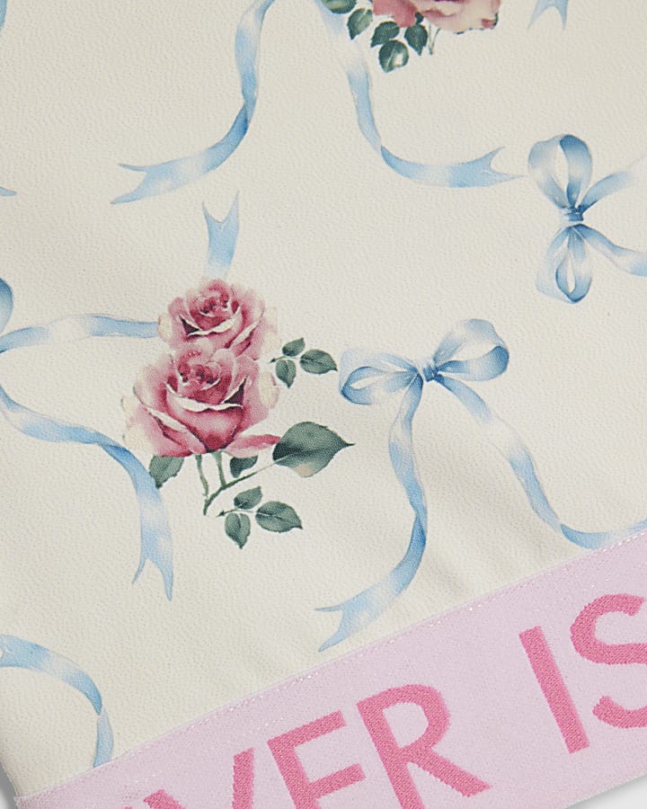 Girls White Floral Print Active Tank Top