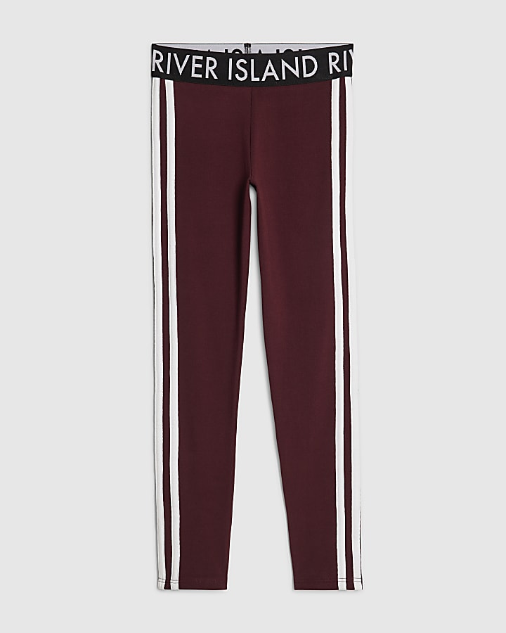 Girls Red Side Stripe Leggings