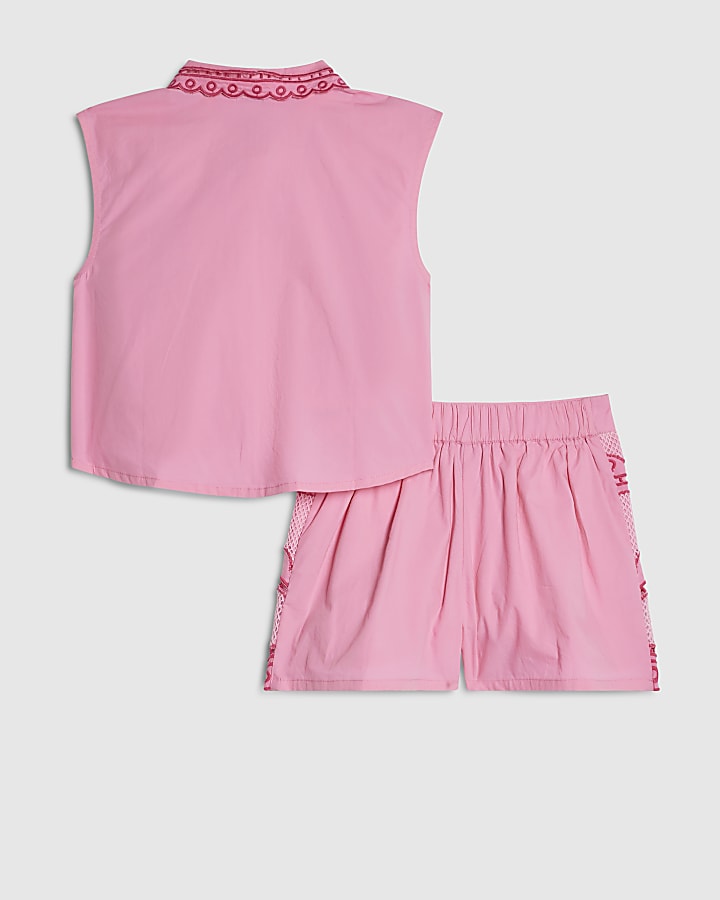 Girls Pink Palm Tree Shirt And Short Set