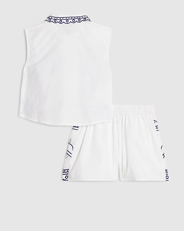 Girls White Palm Tree Shirt And Short Set