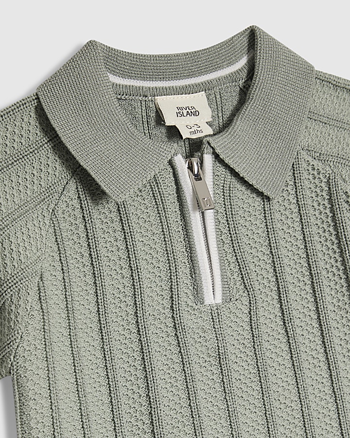 Baby Boys Khaki Knitted Polo Set