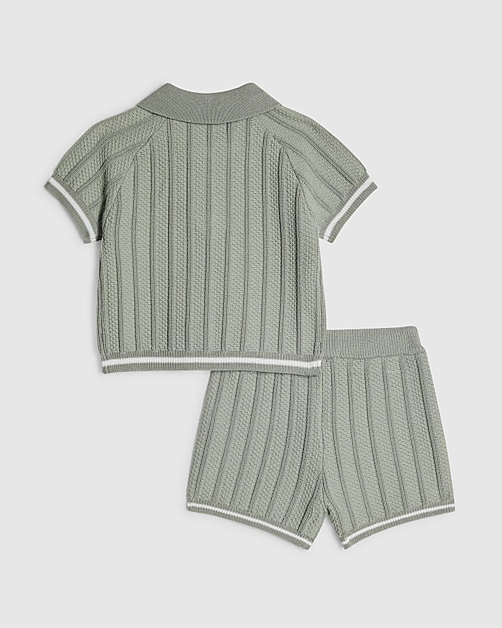 Baby Boys Khaki Knitted Polo Set
