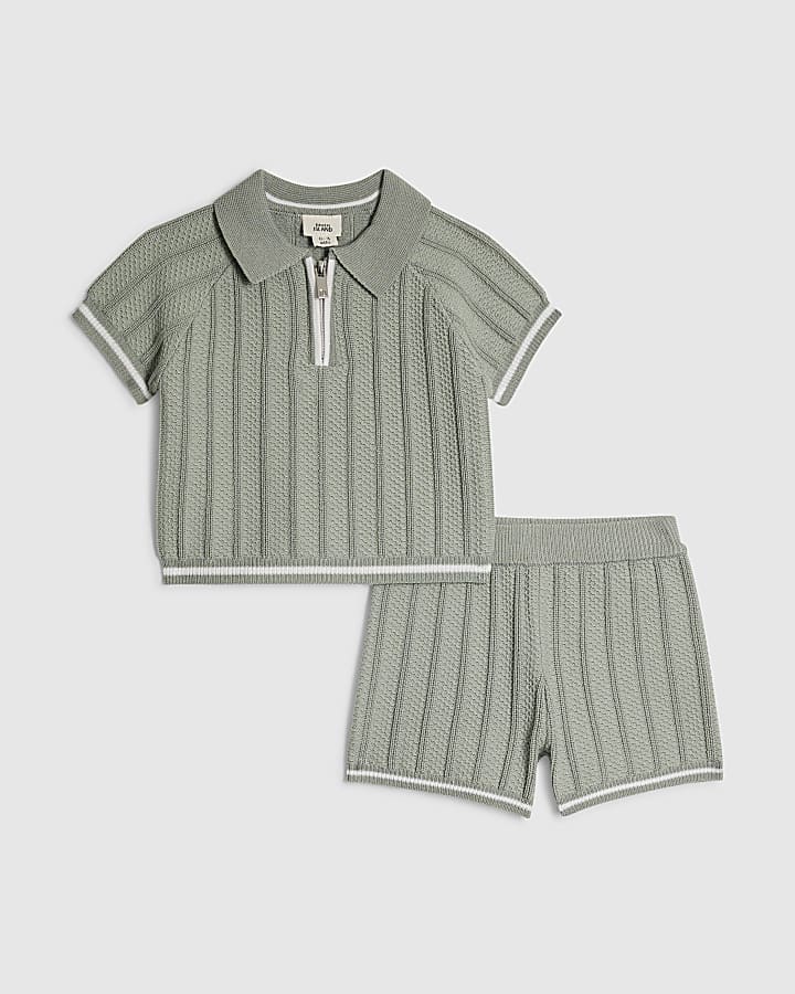 Baby Boys Khaki Knitted Polo Set