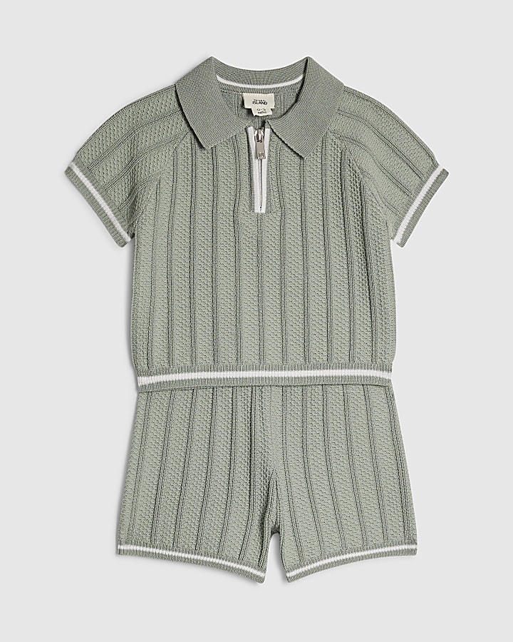 Baby Boys Khaki Knitted Polo Set