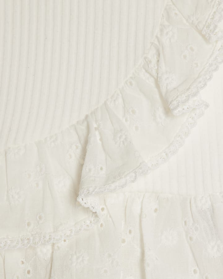 Baby Girls White Ruffle Broderie Bloomer Set
