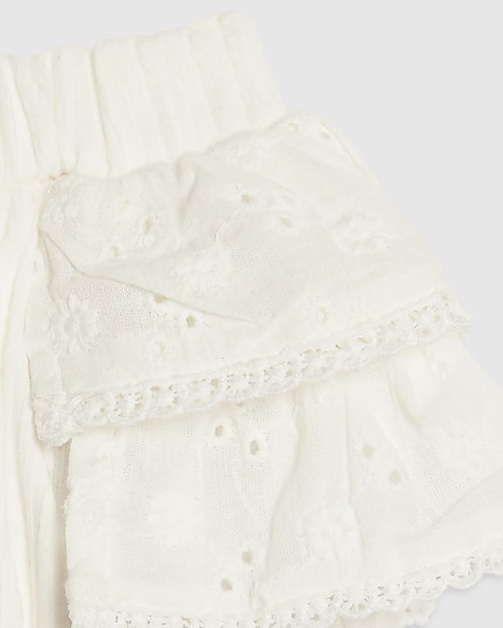Baby Girls White Ruffle Broderie Bloomer Set