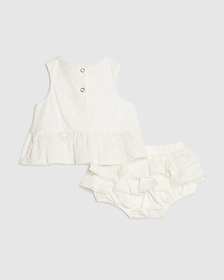 Baby Girls White Ruffle Broderie Bloomer Set