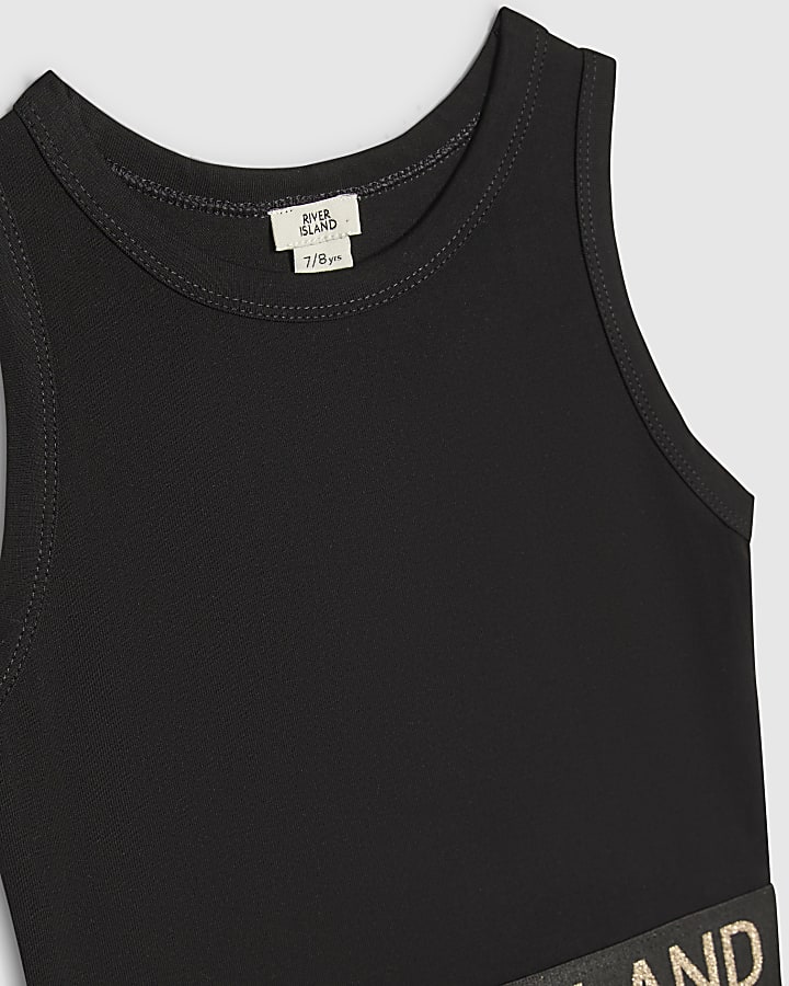 Girls Black RI Waistband Tank Top