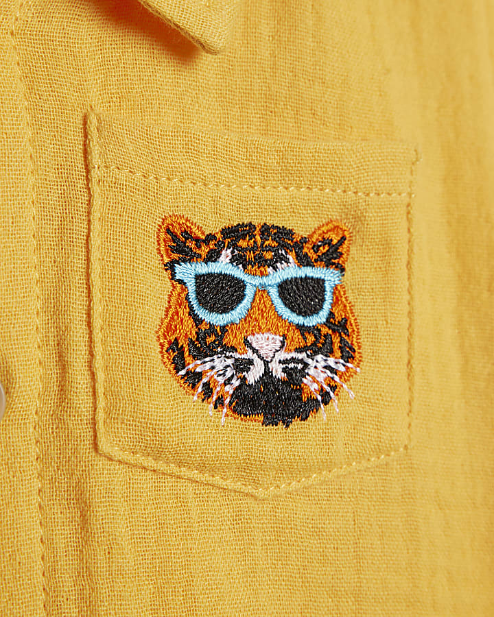 Baby Boys Orange Tiger Cheesecloth Shirt Set