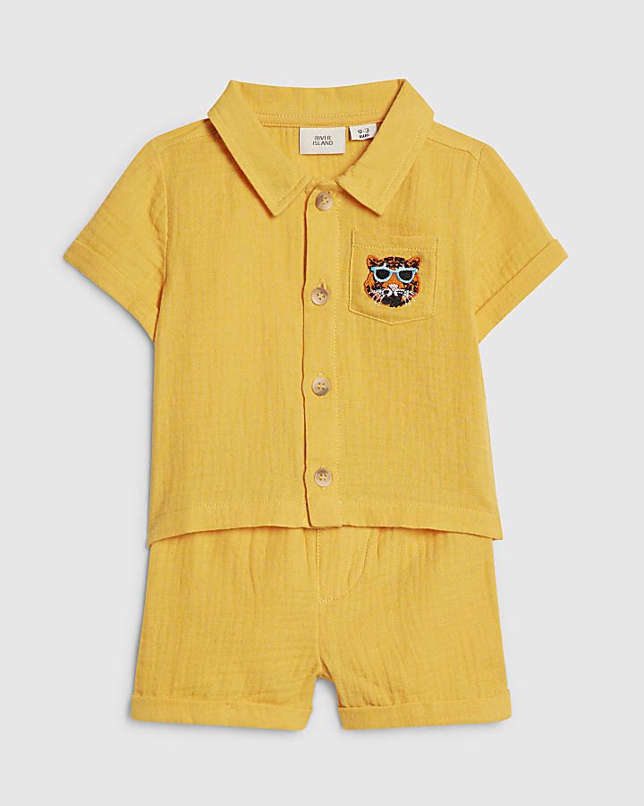 Baby Boys Orange Tiger Cheesecloth Shirt Set