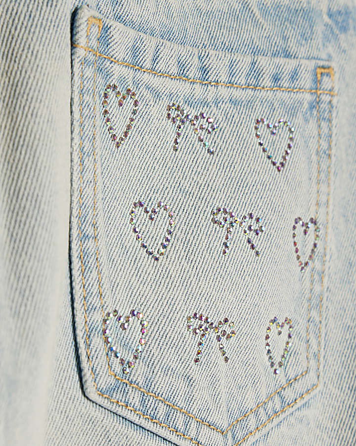Girls Blue Denim Embellished Shorts