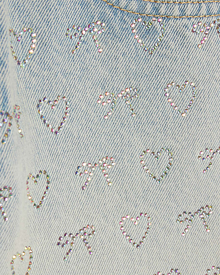 Girls Blue Denim Embellished Shorts