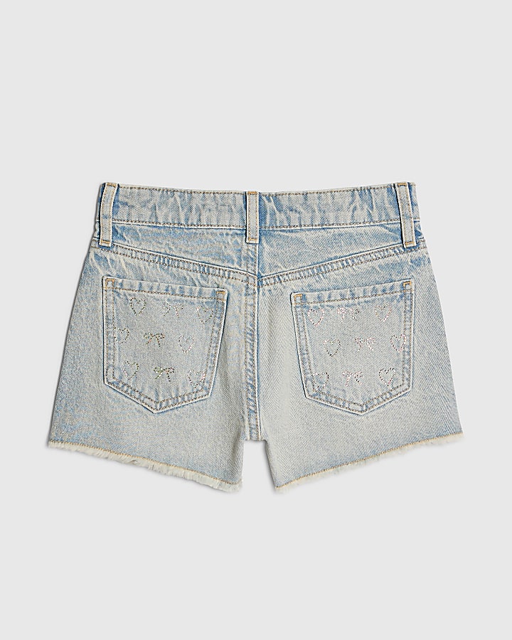 Girls Blue Denim Embellished Shorts