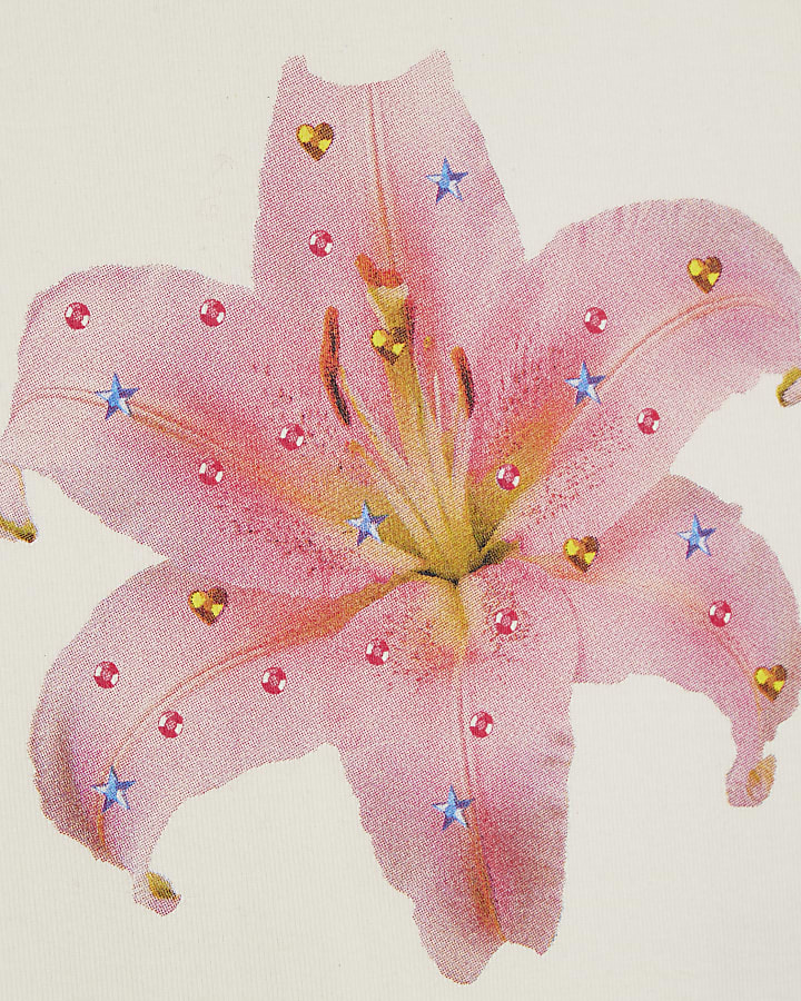 Girls White Flower Stud T-Shirt